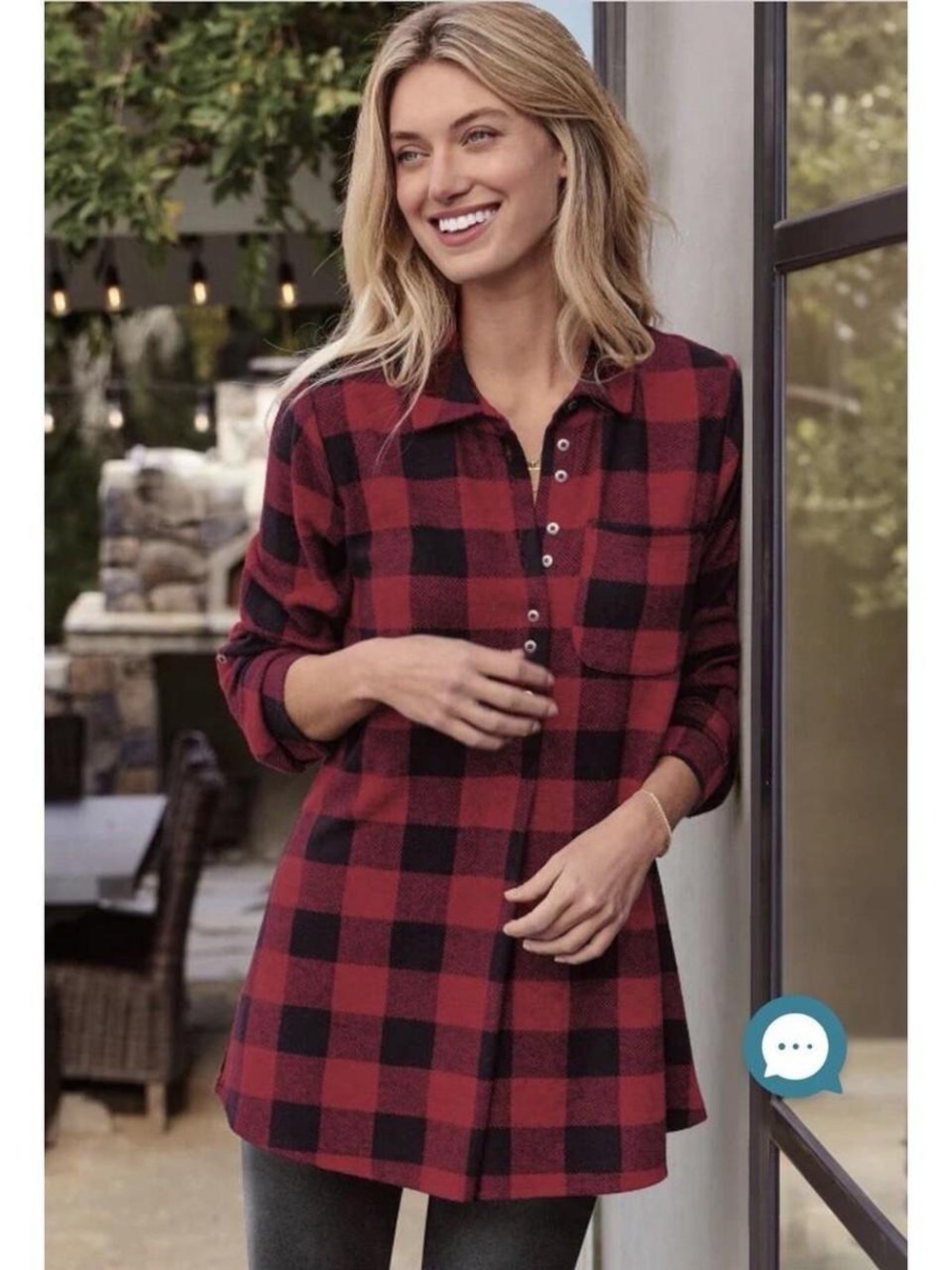 Soft Surroundings Red & Black Buffalo Plaid Popover Tunic (S)